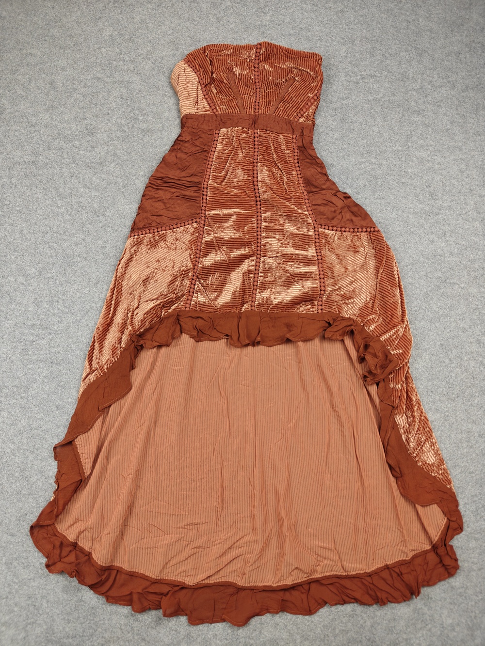 Anthropologie Dress Womens 0 Brown Velvet Hi-Low Maxi Sweetheart Lined Party